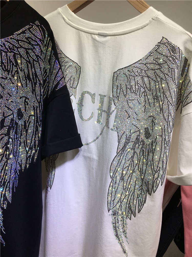 L-4XL Oversize Rhinestone Ange - Streetwear Brand Shirts recension och pris